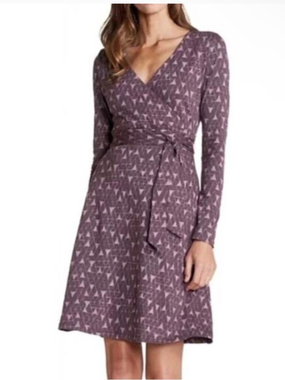 Toad&Co purple Geometric Long Sleeve Wrap Dress